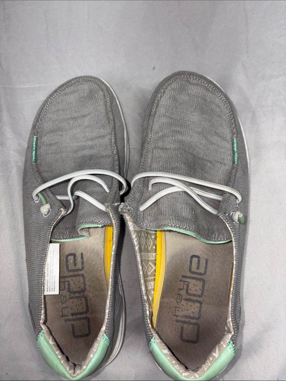 Hey Dude Grey Slip-On Canvas Loafers with Mint Trim